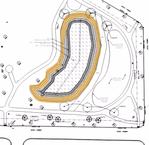 Layout of stormwater basin at Lions Memorial Park.