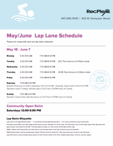 May 18-June 7 Lap Lane Schedule