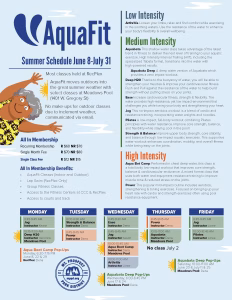 AquaFit Unlimited Summer Schedule 