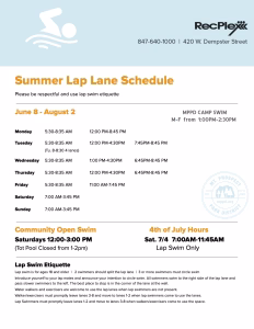 Lap Lane Summer Schedule