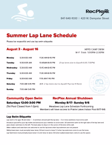 Summer Lap Swim Schedule August 3-16
