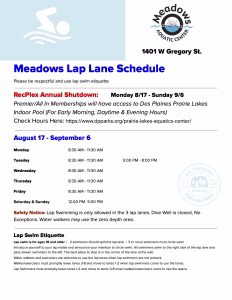 Meadows Lap Lane Schedule August 17-September 9