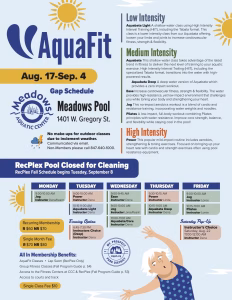 AquaFit Gap Schedule at Meadows Pool August 17-September 4
