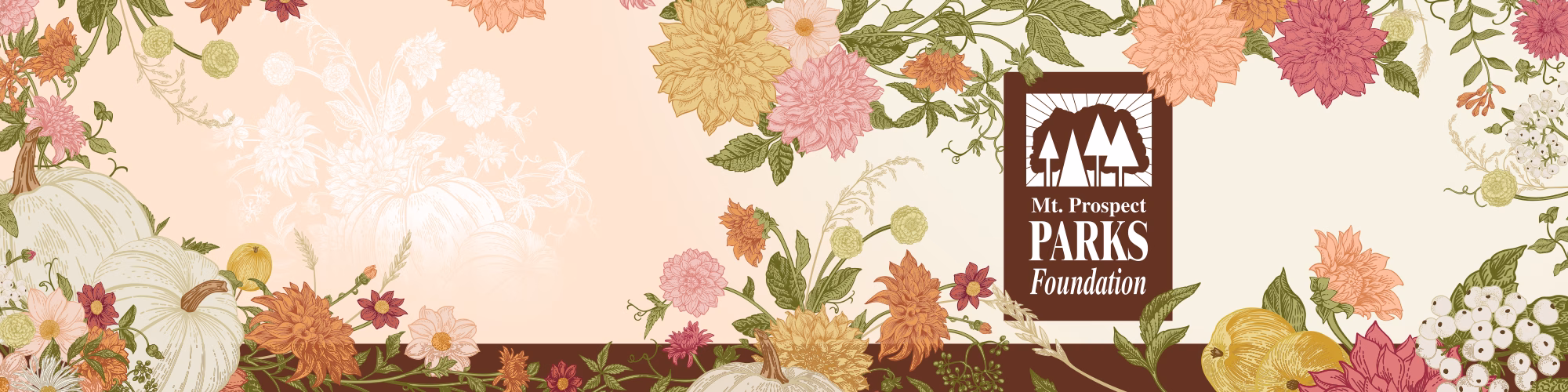 Flowers in fall colors with the Mt. Prospect Park Foundation logo