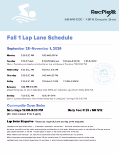 Fall 1 Lap Lane Schedule September 28-November 1