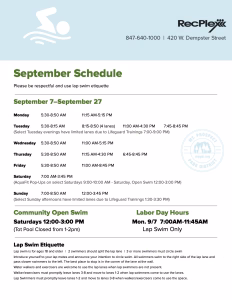 September Lap Lane Schedule